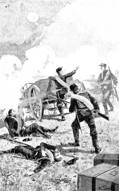 istock Soldiers on the battlefield, pushing the ammunition cart 1648844340