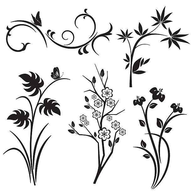 Floral Design Series. Japanese style vector art illustration