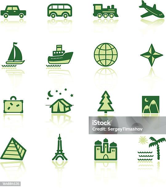 Ilustración de Verde Iconos De Viajes y más Vectores Libres de Derechos de Asia - Asia, Autobús, Avión