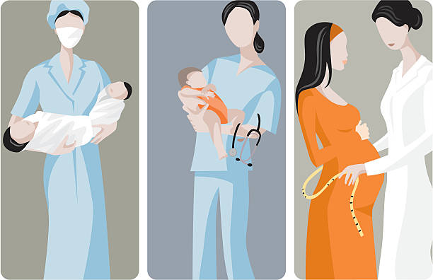 medizinische vektor-illustrationen series - midwife stock-grafiken, -clipart, -cartoons und -symbole