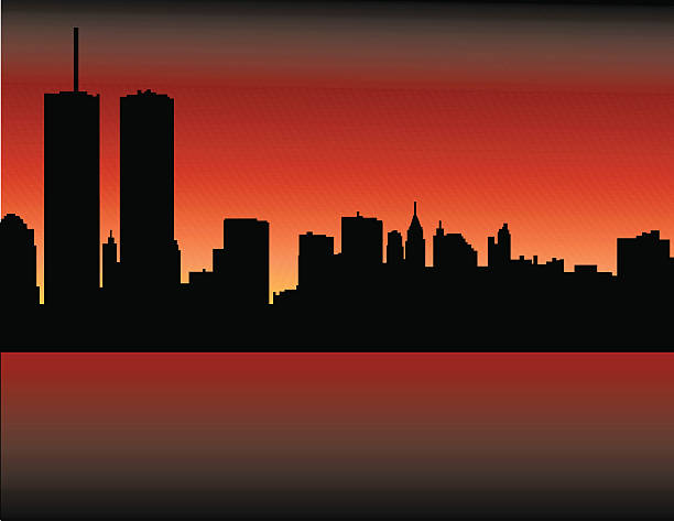 bildbanksillustrationer, clip art samt tecknat material och ikoner med new york sky line - manhattan skyline sunset