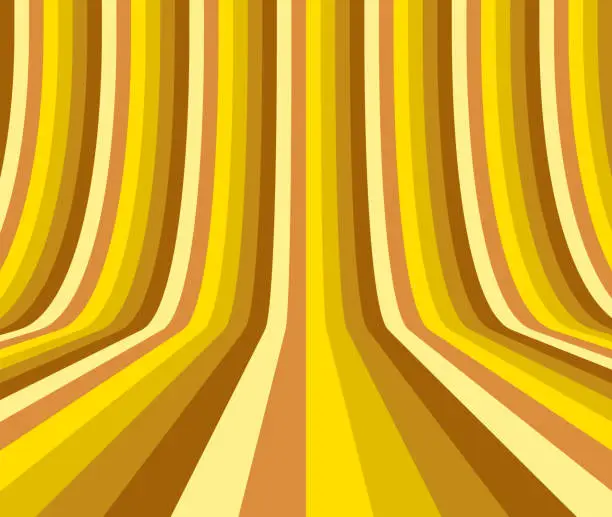 Vector illustration of Golden parallel striped lines going from floor, rounding corner and continuing up the wall