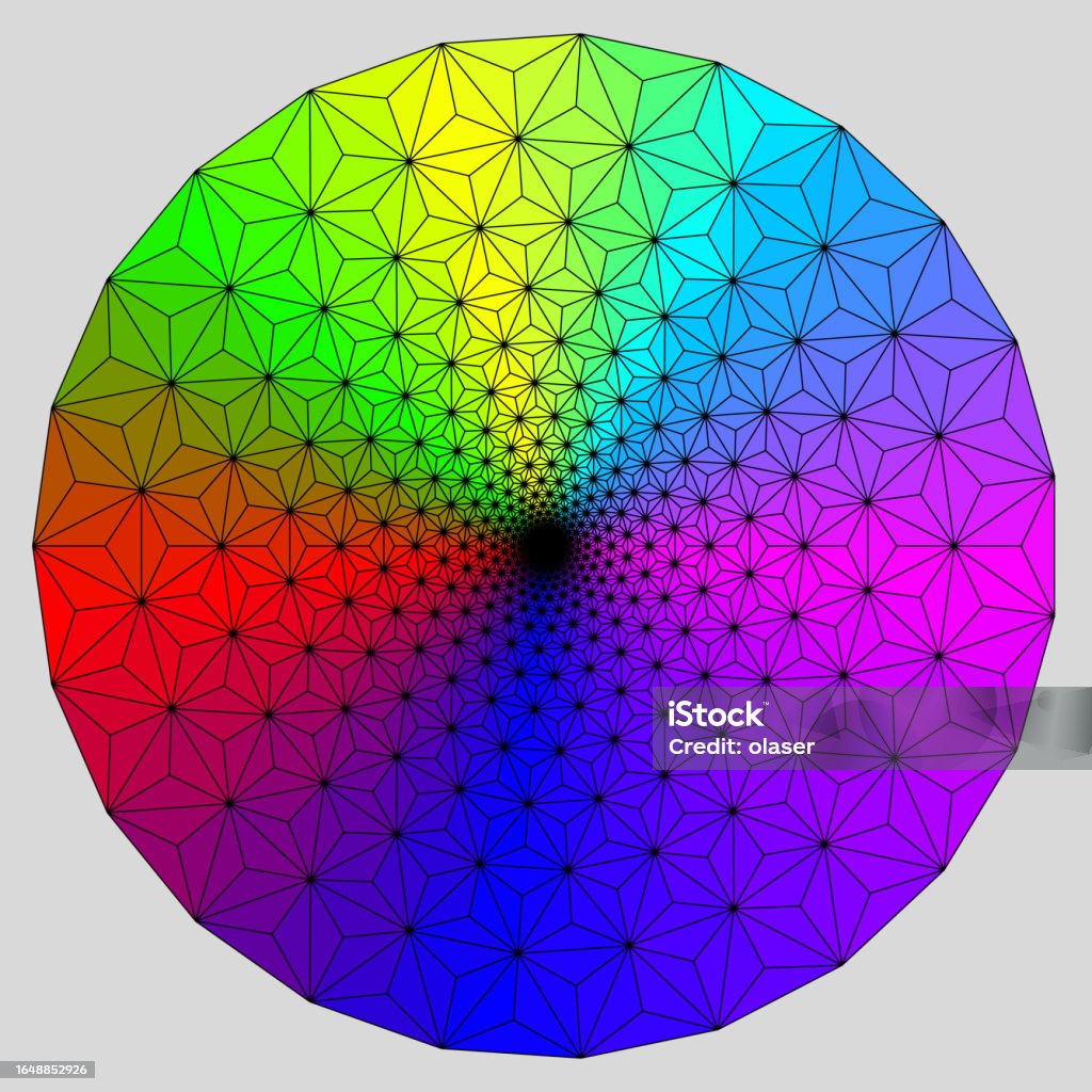Outlined Triangles Forming Hexagons In Circle Rainbow Palette Pattern ...