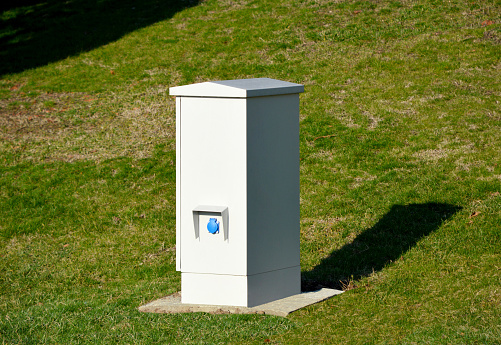 Electrical box in the public park. Industrial electrical panel
