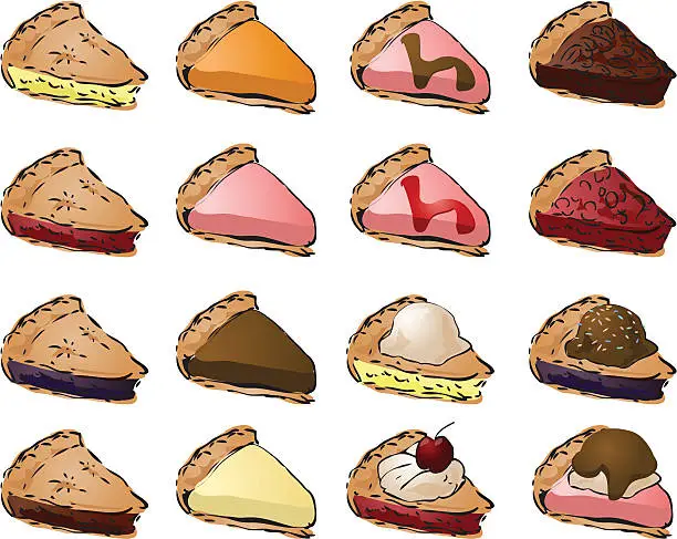 Vector illustration of Variety of pies and toppings