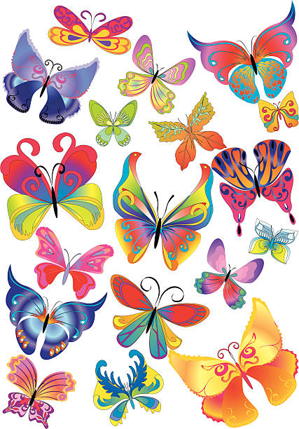 Beaucoup de différents papillons multicolores-Illustration - Illustration vectorielle