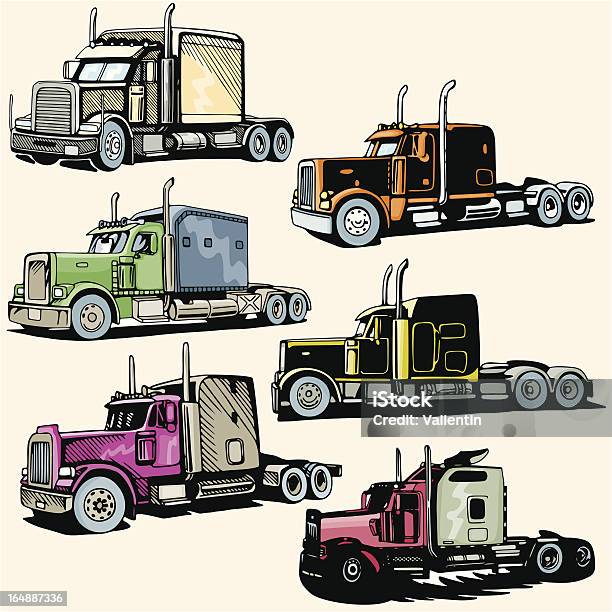 Camião Ilustrações Xxxii Estrada De Camiões Vector - Arte vetorial de stock e mais imagens de Ao Ar Livre