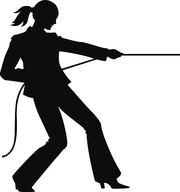 Vector illustration of A silhouette of a businesswoman pulling on a rope