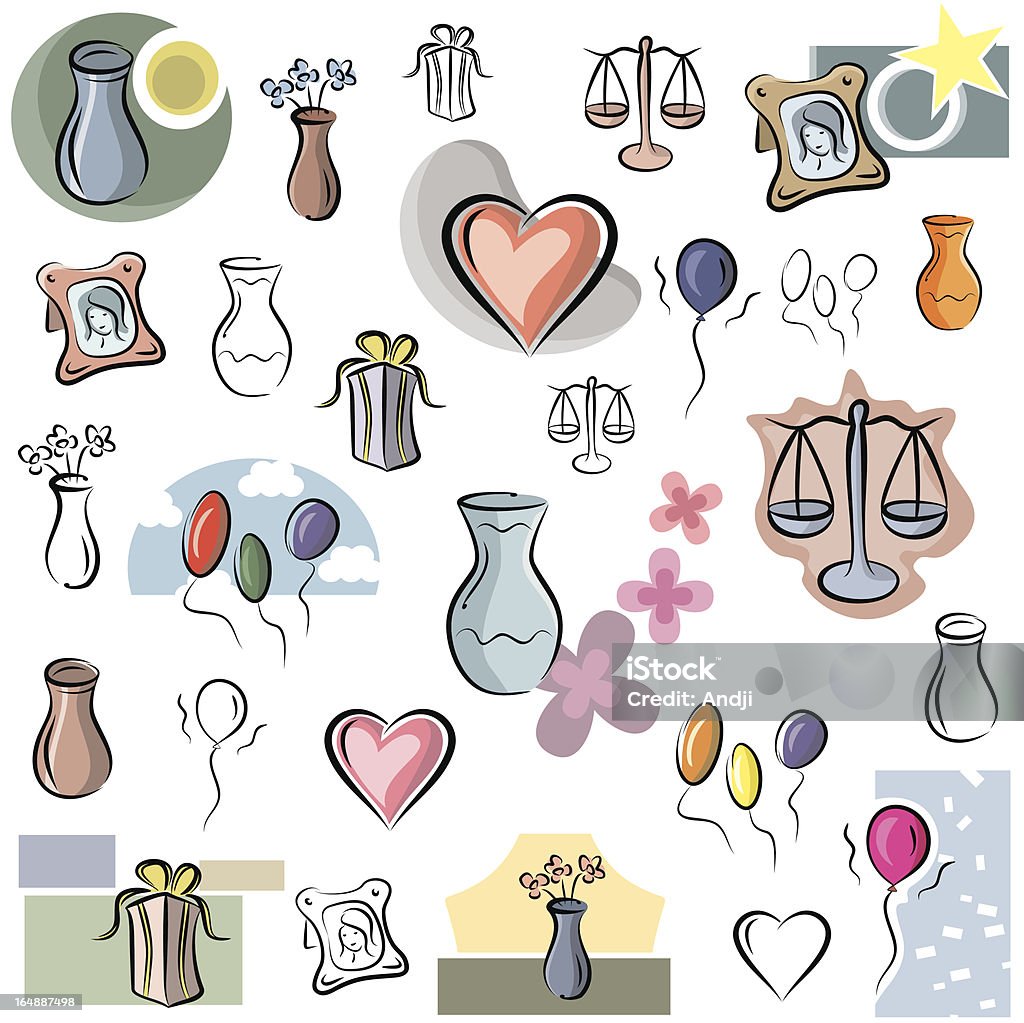 Home Icons (Vector) "A set of vector icons of vases and other home decorations in color, and black and white renderings." Balance stock vector