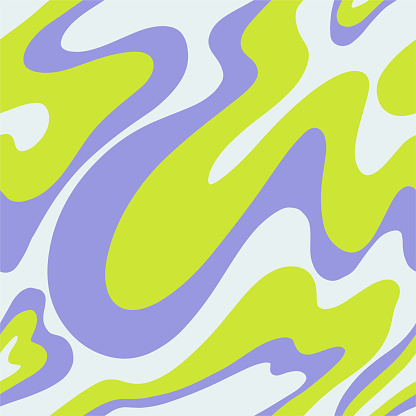 1970 psychedelic trippy y2k seamless pattern with groovy wave. Modern naive Retro 70s trendy background. Minimalist nursery print of psychedelic neon green and lavender curvy shapes.