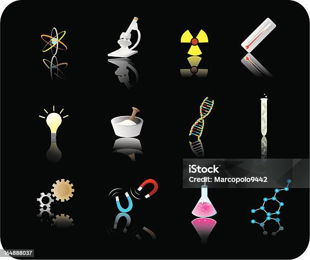 Conjunto De Ícones De Ciência - Arte vetorial de stock e mais imagens de Biologia - Biologia, Campo magnético, Ciência