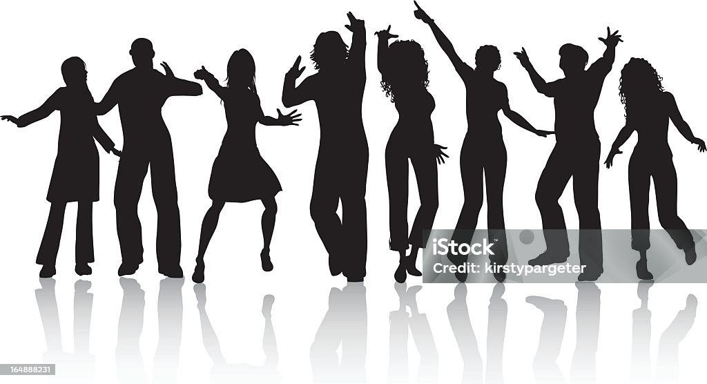 Silhouettes of people dancing and their reflections on floor Silhouettes of young people dancing. Adult stock vector