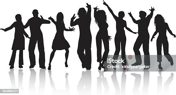 Silhouettes Of People Dancing And Their Reflections On Floor Stock Illustration - Download Image Now