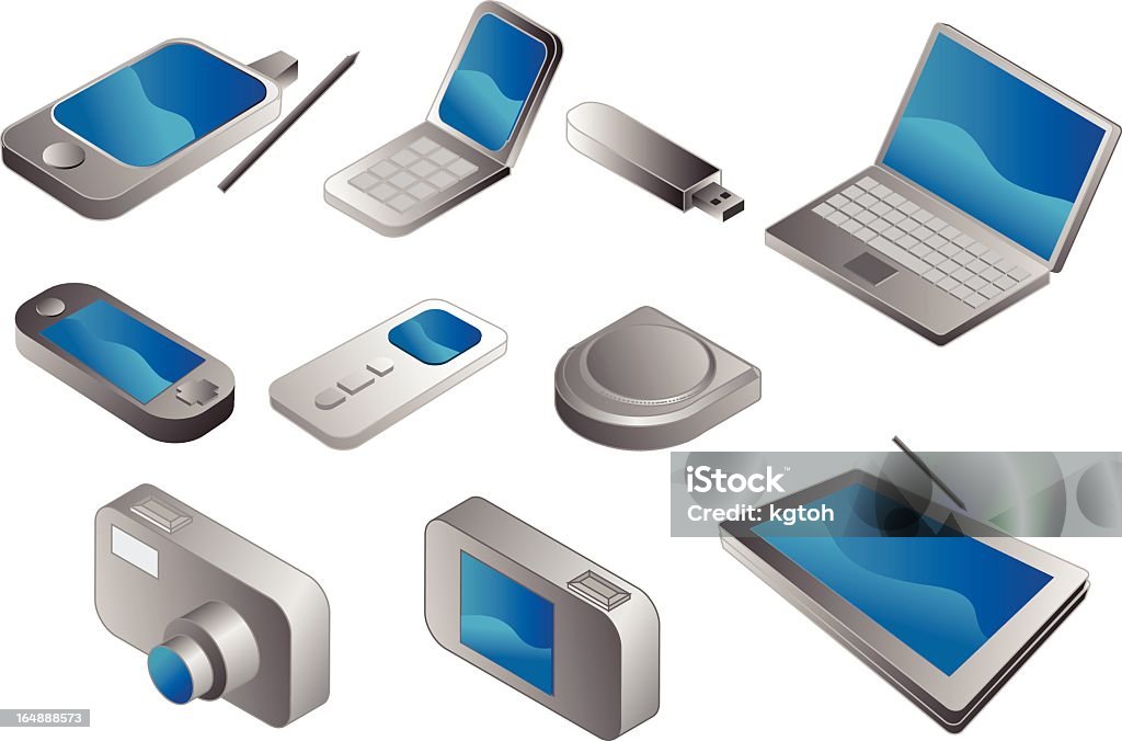 Electrónica gadgets, vector clipart minibarra de ferramentas - Royalty-free Computador Portátil arte vetorial