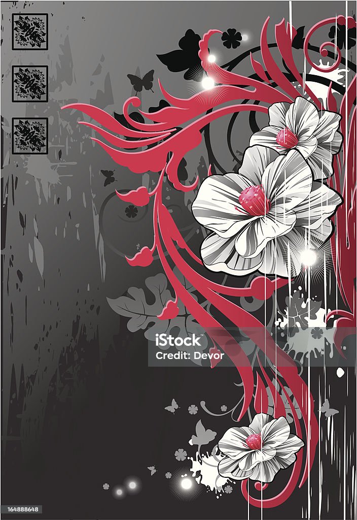 現実的な花の背景に暗いグランジ背景 - イラストレーションのロイヤリティフリーベクトルアート