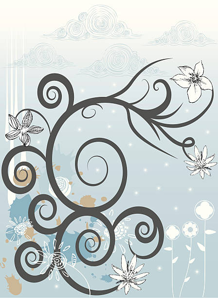 Painted Nature "Hand drawn elements on sky blue collage. ZIP contains Illustrator EPS, Freehand and JPEG at 300dpi" digital composite nobody floral pattern flower stock illustrations