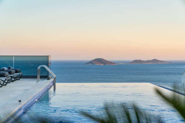 istock Beautiful tropical sunset scenery, sun beds, loungers, 1648896072