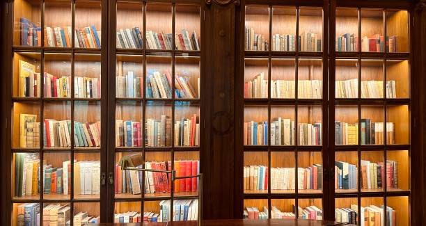 istock Library behind illuminated glass cabinet door 1648897670