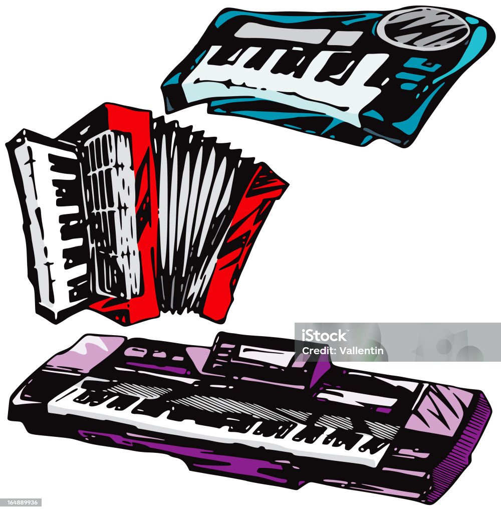 Gli strumenti musicali XI: Fisarmonica e sintetizzatori (Vettore - arte vettoriale royalty-free di Adolescente
