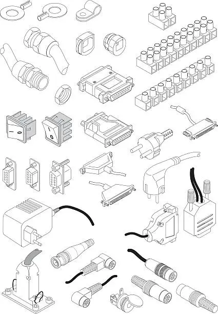 Vector illustration of Cartoon key of common electrical parts