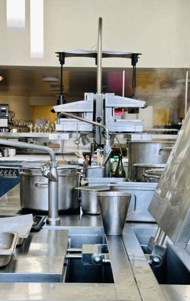 istock Commercial Kitchen, view of silver cooking pots 1648920258