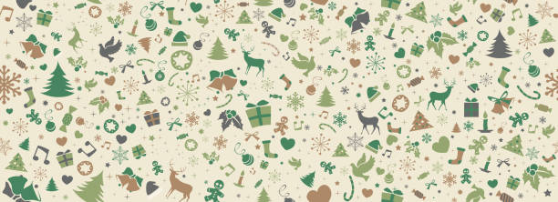 Christmas background with editable line Christmas popular elements. vector art illustration