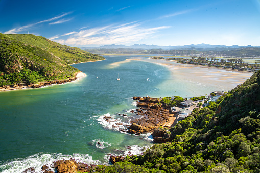 Aerial view of Knysna Heads in Knysna, Garden Route, South Africa, Africa