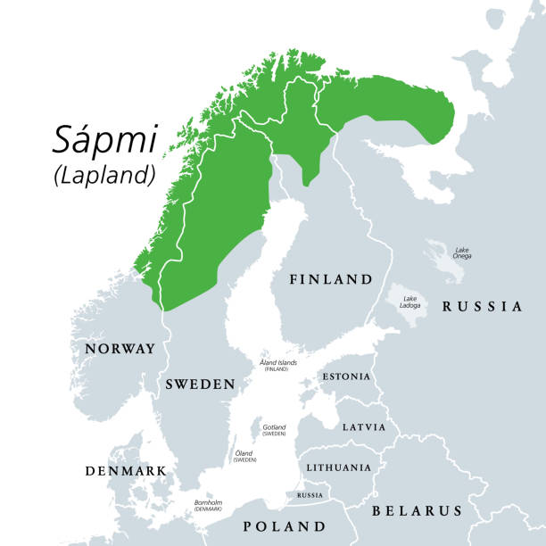 Sapmi, Lapland, cultural region in Europe, gray political map vector art illustration