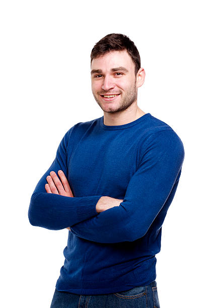 istock Handsome man wearing a blue sweater isolated on white 164894828