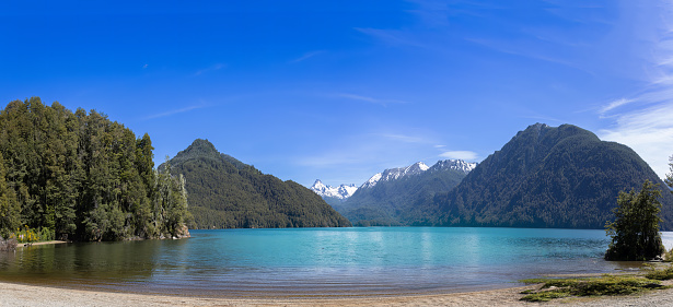 Argentina, Patagonia, Scenic panorama of Mascardi Lake in Nahuel Huapi national park.