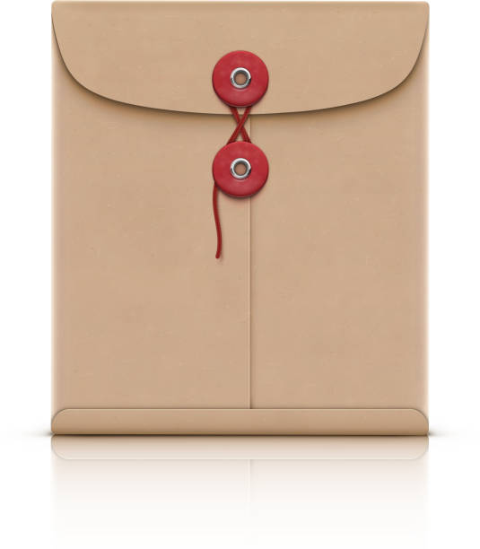 Brown manila envelope with 2 red buttons Vector illustration of realistic manila envelope isolated on a white background. large envelope stock illustrations