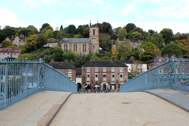 The town of Ironbridge is named after the world's first major bridge, which was built of cast iron. stock photo