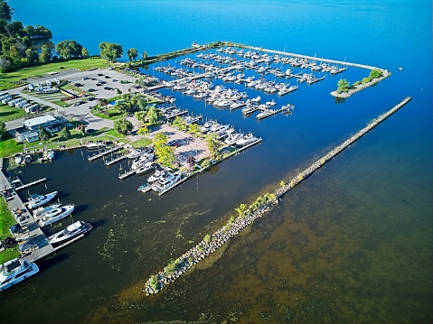 Aerial View of Boats Docked at Marina