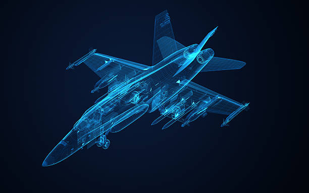 3 d wireframe schizzo di f-18 hornet - fighter plane foto e immagini stock