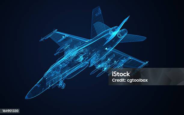 3d Wire Frame Sketch Of F18 Hornet Stock Photo - Download Image Now - Fighter Plane, Blueprint, Technology