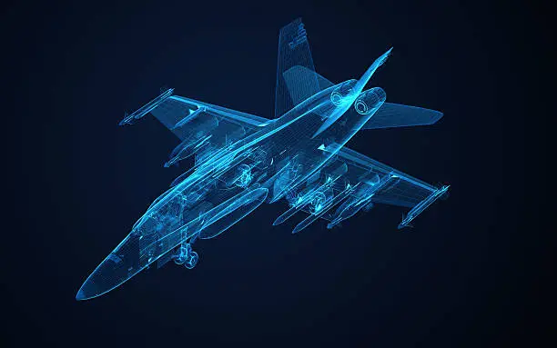 3d Wire Frame sketch of F-18 hornet in xray texture