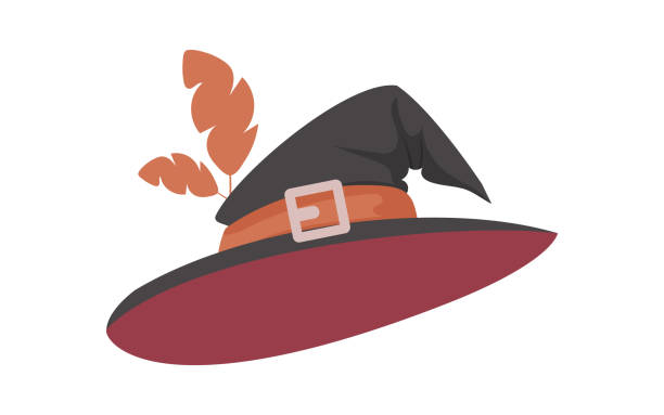 ein hexenhut ist ein hoher hut, den sich hexen auf den kopf setzen. es hat eine scharfe form. eine halloween-mütze, die einer baseballkappe ähnelt. cartoon-stil, vektor-illustration - halloween witchs hat witch autumn stock-grafiken, -clipart, -cartoons und -symbole