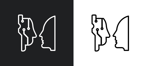 turing test outline icon in white and black colors. turing test flat vector icon from artificial intelligence collection for web, mobile apps and ui.