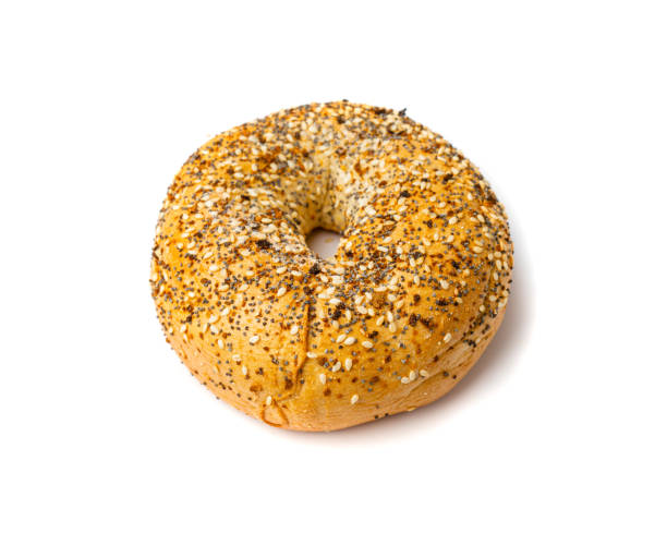 istock Bagel, Round Bread Bun, Wheat Bakery with Grains And Seeds for Breakfast, Plain Circle Bagel Bread 1649054672
