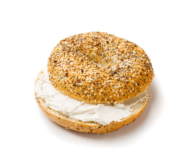 istock Bagel, Round Bread Bun, Wheat Bakery with Grains And Seeds for Breakfast, Plain Circle Bagel Bread 1649054708