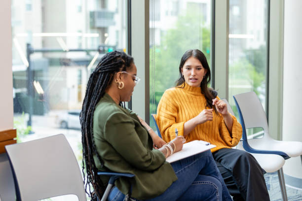istock Anxious therapy patient talks to therapist 1649071614