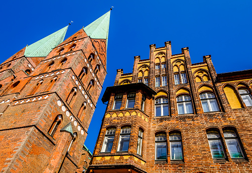 historic buildings at the old town of Luebeck - Germany