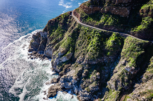 Aerial view of Chapman's Peak drive in Cape Town, Western Cape, South Africa, Africa