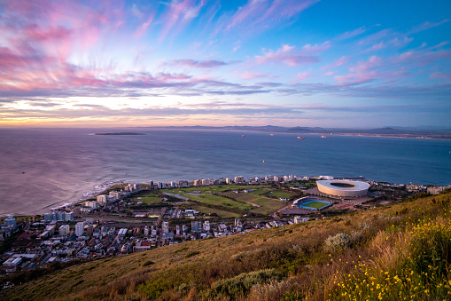 Signal Hill sunset viewpoint over Cape Town in Western Cape, South Africa. High quality photo