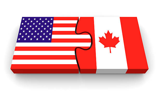 usa kanada puzzle - canada american flag canadian culture usa stock-fotos und bilder