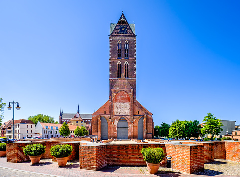 old traditional brick church architecture in Zaanse Schans Netherlands
