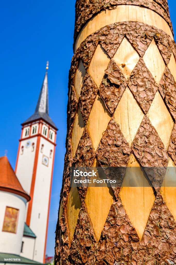 Maypole at the old town of Mindelheim typical maypole at the old town of Mindelheim in germany Allgau Stock Photo