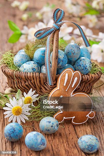 Easter Cookie And Blue Eggs Stock Photo - Download Image Now - Animal Nest, Bakery, Baking