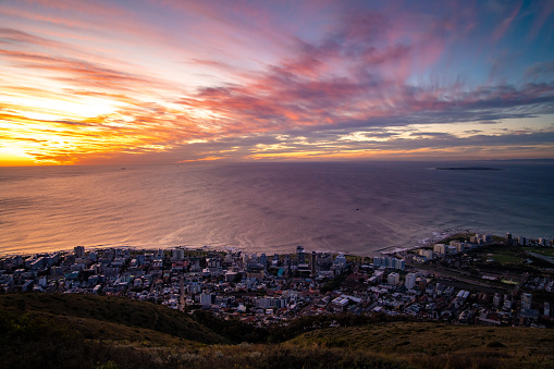 Signal Hill sunset viewpoint over Cape Town in Western Cape, South Africa. High quality photo