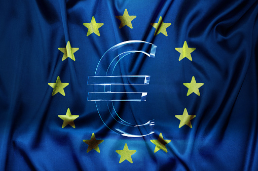 Euro currency symbol on the European Union Flag